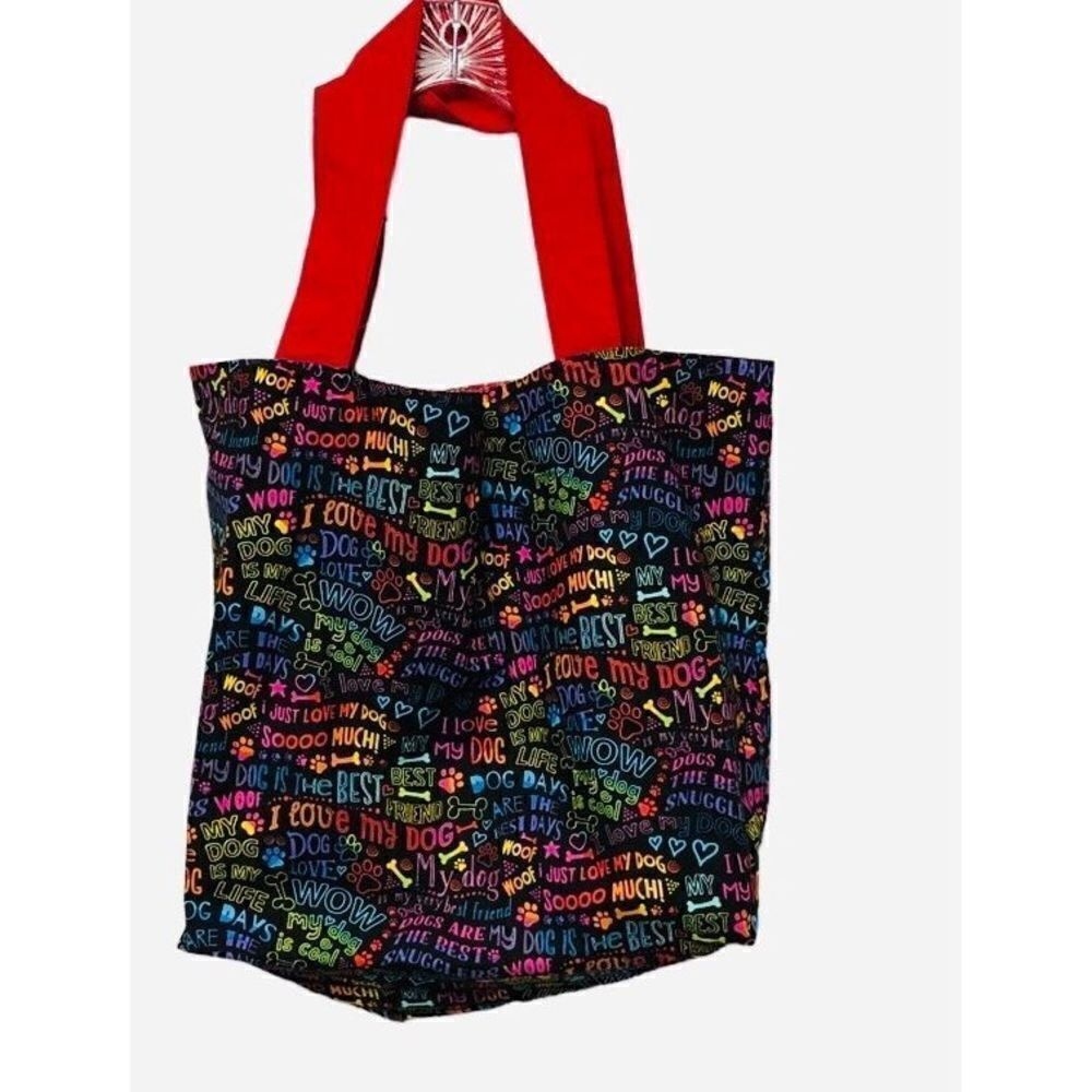 Homemade I Love My Dog Reversible Red Rainbow‎ Tote Bag, Dog Paw-print Dog-mom - Picture 2 of 6